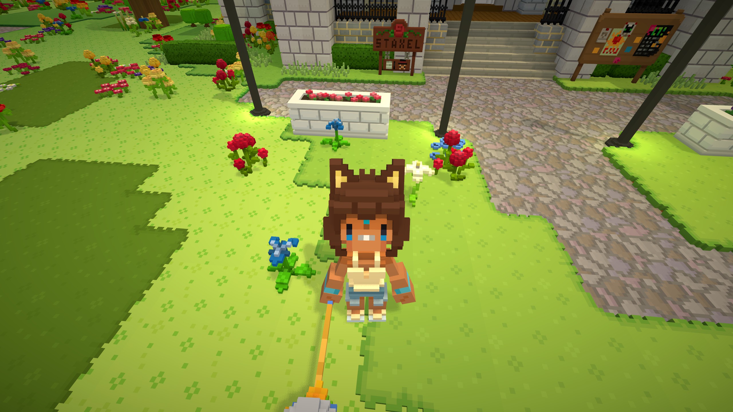 A curious cat-girl, looking up at the camera
